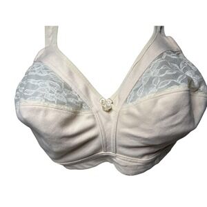 Lace Bralette Womens 44B Beige Wireless Full Coverage Unpadded Cotton Comfort